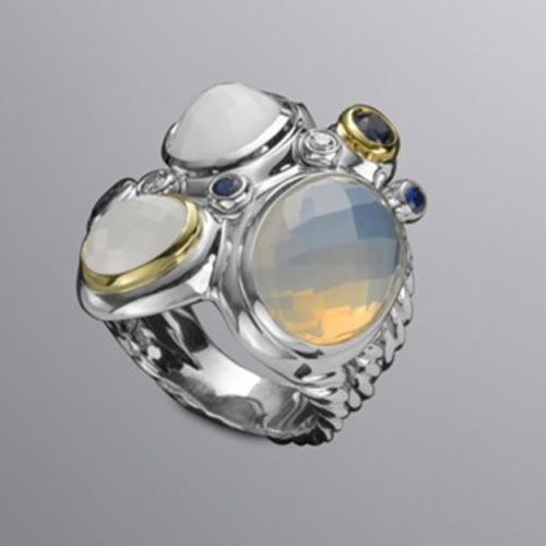 David Yurman Sterling Silver Jewelry Multi White Stone Oval Mosaic Ring Brand Jewelry