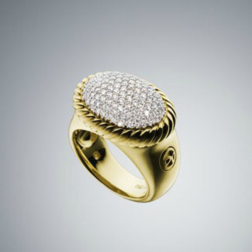 David Yurman Gold Plated Silver Jewelry Oval Pave Diamonds Ring Fashion Ring