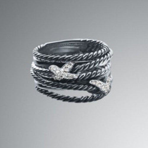David Yurman Sterling Silver Jewelry Pave Diamonds Crossover Double X Ring Fashion Women Jewelry