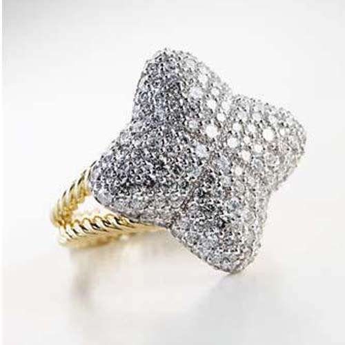 David Yurman Gold Plated Jewelry Pave Quatrefoil Ring Sterling Silver Jewelry