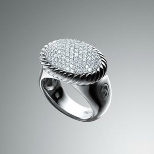 David Yurman Sterling Silver Jewelry Pave Diamonds DY Signature Oval Ring Fashion Gemstone Jewelry