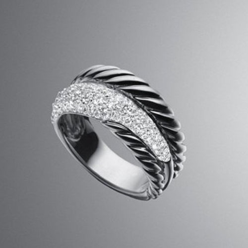 David Yurman Sterling Silver Jewelry Pave Thoroughbred Cable Wrap Ring Diamond Jewelry