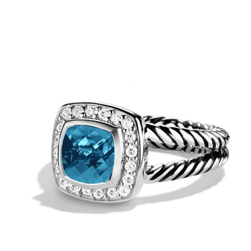 David Yurman 925 Silver Ring 7mm Petite Albion Ring with Hampton Blue Topaz Fashion Jewelry