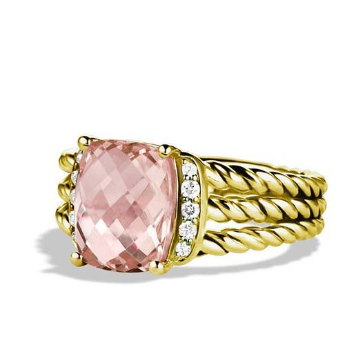 David Yruman 925 Silver Jewelry Petite Wheaton Ring with Morganite in Gold Plated Gemstone Jewelry