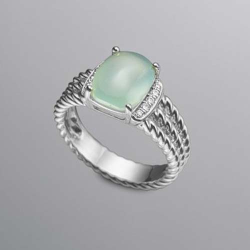 David Yurman 925 Silver Jewelry 8x10mm Petite Wheaton Ring Aqua Chalcedony Diamond Jewelry