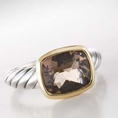 David Yurman Gold Plated Silver 8x10mm Smoky Quartz Noblesse Cable Ring Fashion Sterling Silver Ring