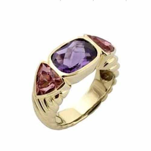 David Yurman Gold Plated Silver Jewelry Three -Stone Amethyst Ring Women Jewelry