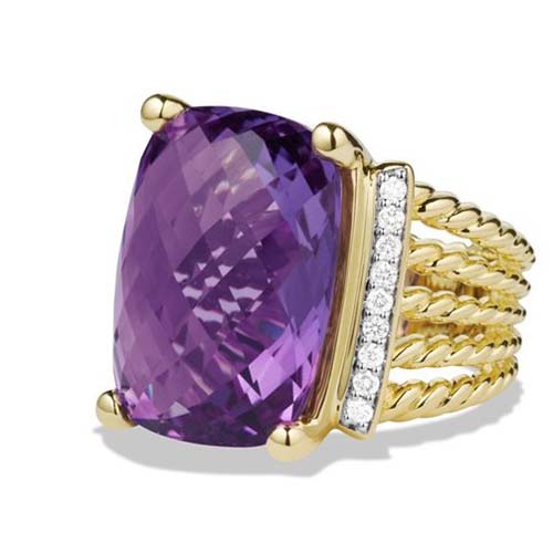 David Yurman 925 Silver Jewelry 20x15mm Wheaton Ring with Amethyst in Gold Jewelry