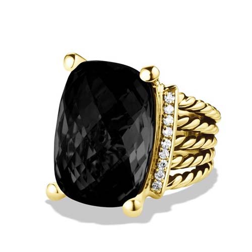 David Yurman 925 Silver Jewelry 20x15mm Wheaton Ring with Black Onyx in Gold
