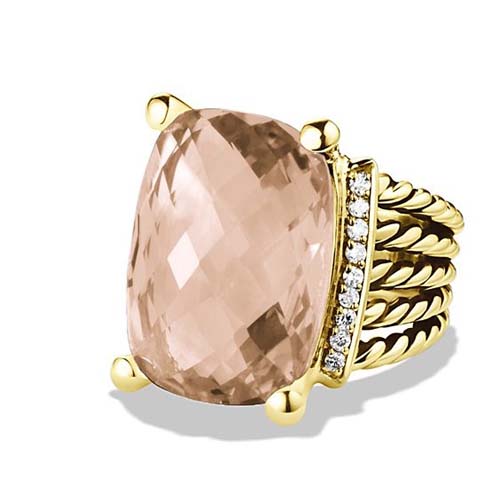 David Yurman 925 Silver Jewelry 20x15mm Wheaton Ring with Morganite in Gold Fashion Jewelry