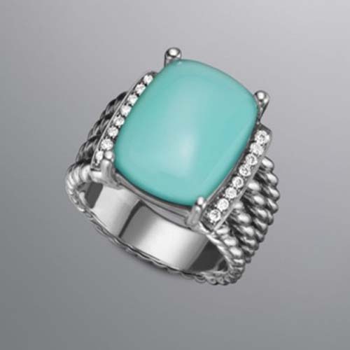 David Yurman 925 Silver Jewelry 16x12mm Aqua Chalcedony Wheaton Ring Fshion Women Jewelry