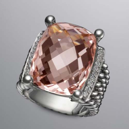David Yurman Sterling Silver Jewelry 20x15mm Morganite Wheaton Ring