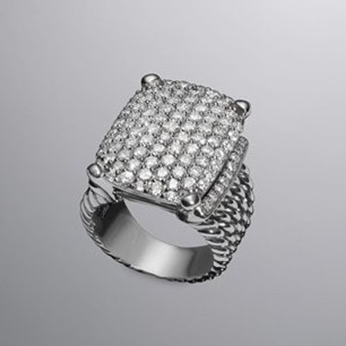 David Yurman Sterling Silver Jewelry 20x15mm Pave Diamonds Wheaton Ring 