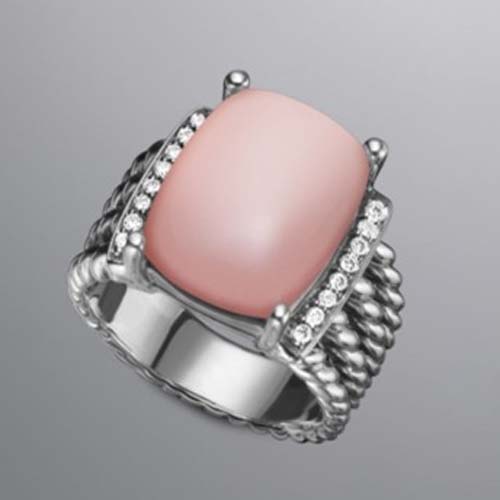 David Yurman Sterling Silver Jewelry 16x12mm Pink Chalcedony Wheaton Ring Brand Jewelry