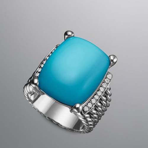 David Yurman Sterling Silver Jewelry 20x15mm Turquoise Wheaton Ring Women Jewelry