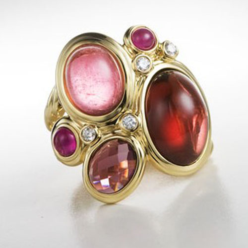 David Yurman Gold Plated Silver Jewelry Multi Stone Oval Mosaic Ring Diamond Ring Fashion Gemston
