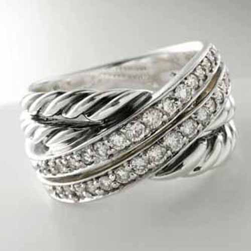 David Yurman Sterling Silver Jewelry Pave Diamond Crossover Ring Gemstone Jewelry