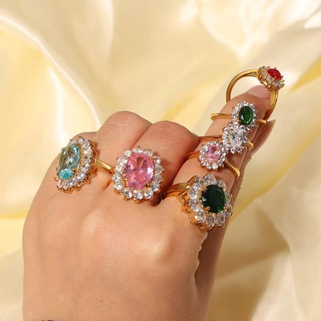 Stainless Steel Pink Cubic Zirconia Ring