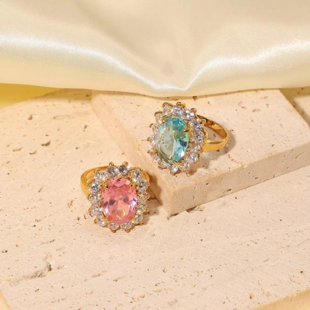 Stainless Steel Pink Cubic Zirconia Ring