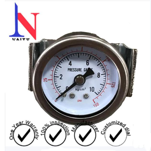 Black Steel Case Back Pressure Gauge with U Clamp