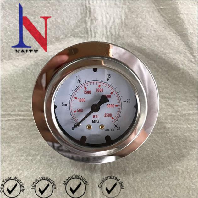 25Mpa Double Range Scale BSP Connector Pressure Gauge with Flange