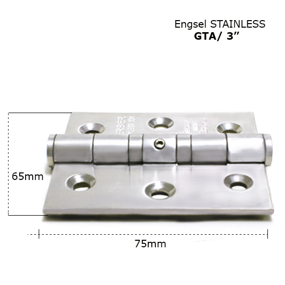 Standard hinge GTA 3" x 2.5" x 2.5mm 2BB SS hinge with holes