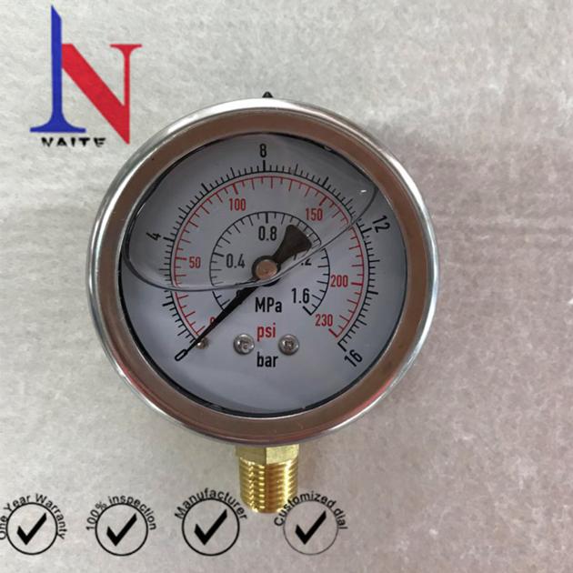 Water Purifer Stainless Steel Case Pressure Gauge