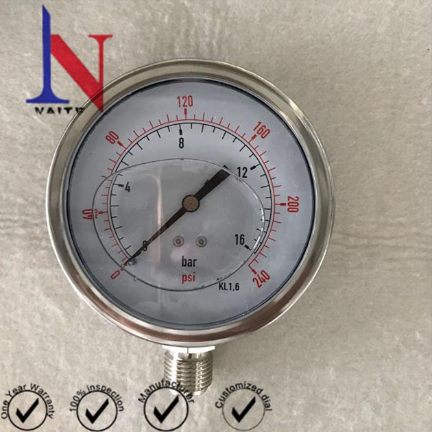 Polished Stainless Steel Case Bottom Connector Pressure Gauge
