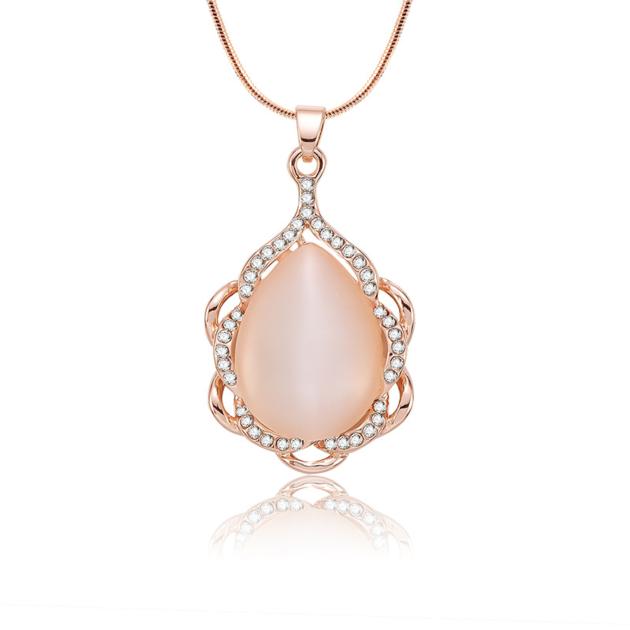 Pink Opal And White Zircon Customized Necklace | 18K Rose Gold Plated Necklace Manufacturing | Jewel