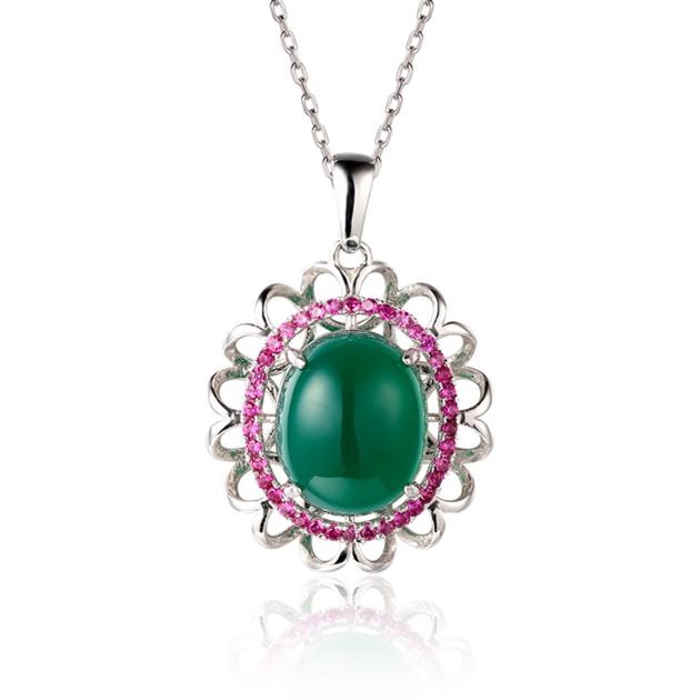 Women Sliver Pendant Ruby Jewelry Necklace