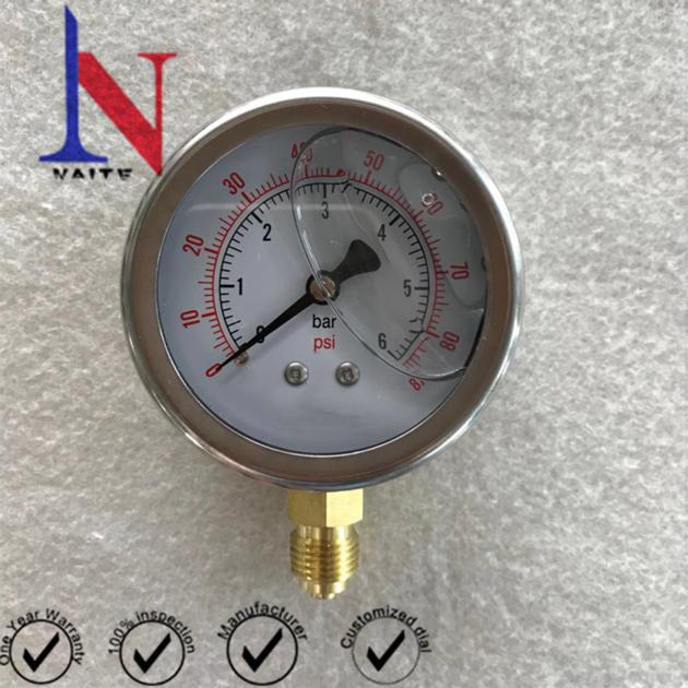 63mm Glycerin Filled Brass Socket Pressure Gauge
