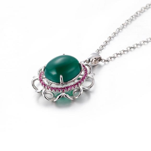Women Sliver Pendant Ruby Jewelry Necklace