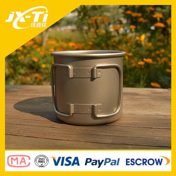Lightweight titanium 450ml Travel metal Cup , Backpacking mug with Mesh Bag