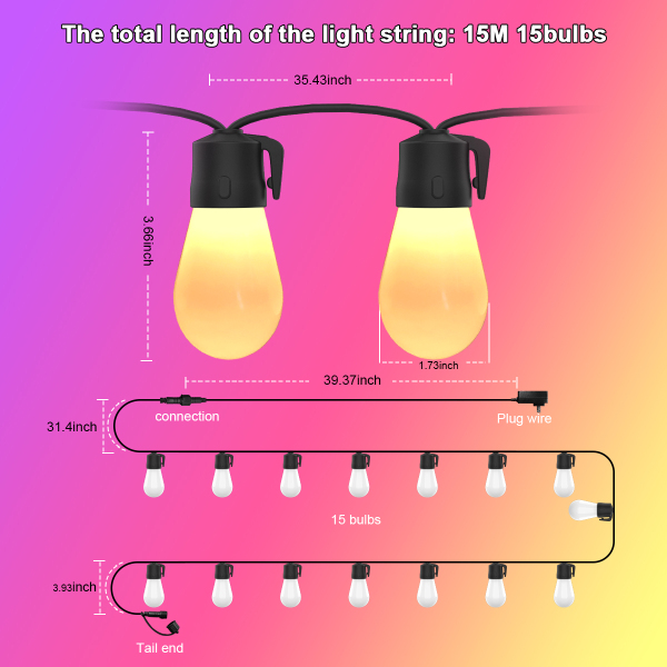 Bluetooth Warm White Bulb String Light