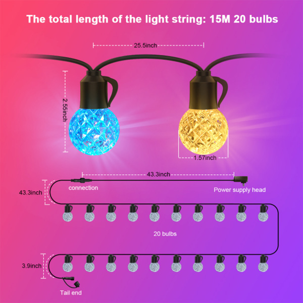Colorful Outdoor Crystal Globe Bulb String