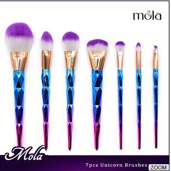 Mola 2017 create your own brand unicorn 7pcs sparking glitter makeup brush set 