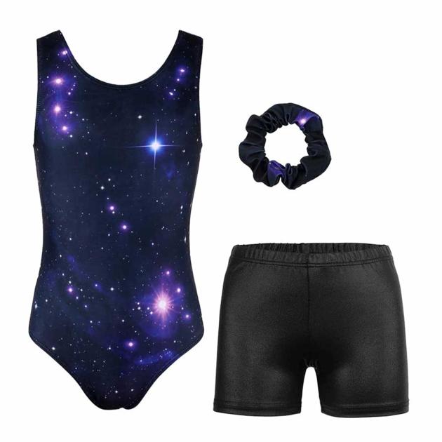 PURPLE STAR GALAXY GYMNASTICS LEOTARDS OUTFIT SET