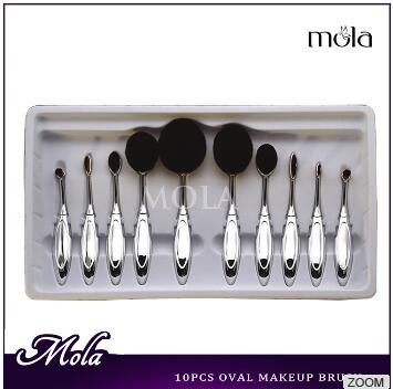 Foundation Cream Contour Powder Blush Concealer Professional 10 Pcs silver handler Soft Oval Toothbr