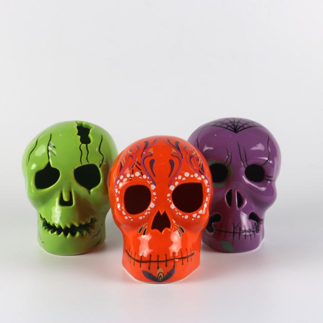 Halloween Hot Sale Products Orange Ceramic Skull Ornament