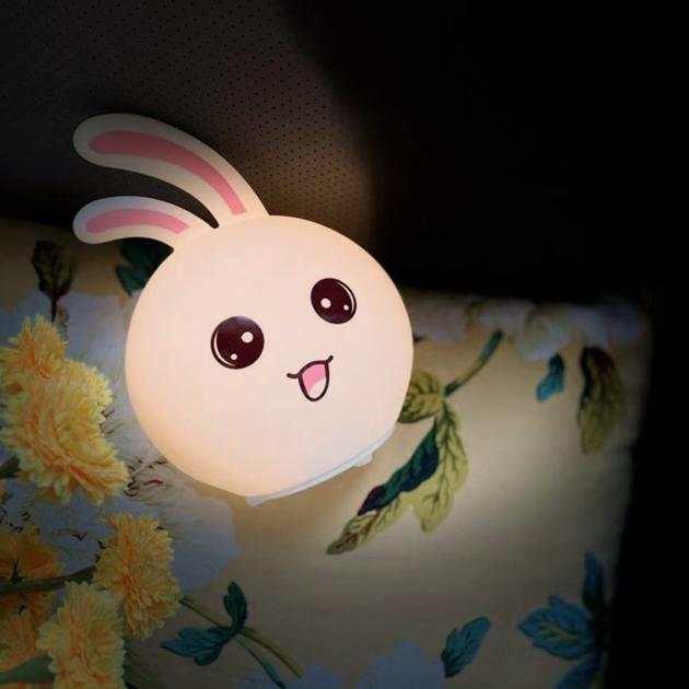 Cute Baby Night light Cute Bunny Night Light Silicon Rabbit Bunnies Pets Nursery Color Changing LED 