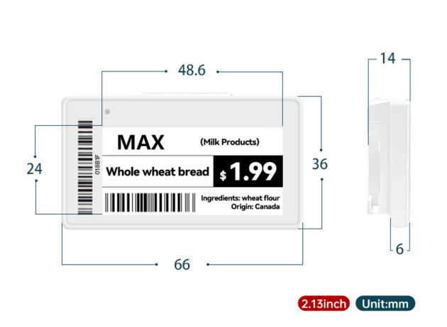 2.13 inch Electronic Shelf Label 433Mhz electronic price tag for grocery store