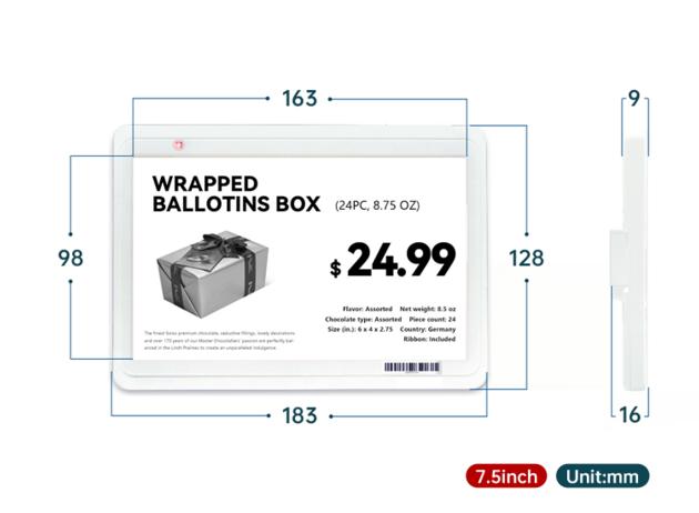 7.5 inch Electronic Shelf Label 433Mhz E-ink E-paper price tag for store and supermarket