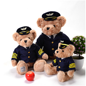 New high quality captain bear doll wearing cap teddy bear pilot uniform doll plush toy