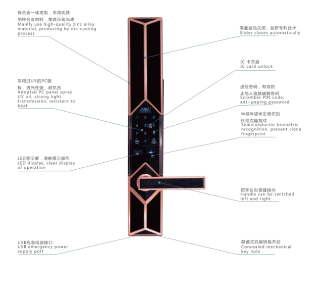 Sliding Cover Fingerprint Door Lock For
