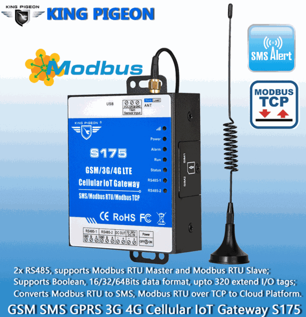 S175 RS485 RS232 GSM 3G 4G LTE Cellular IOT Gateway Modbus RTU with MQTT