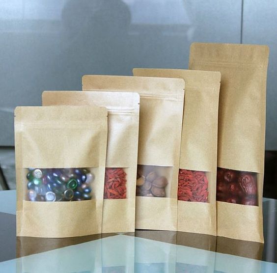 150g capacity Kraft paper standup bag with a frosted square window