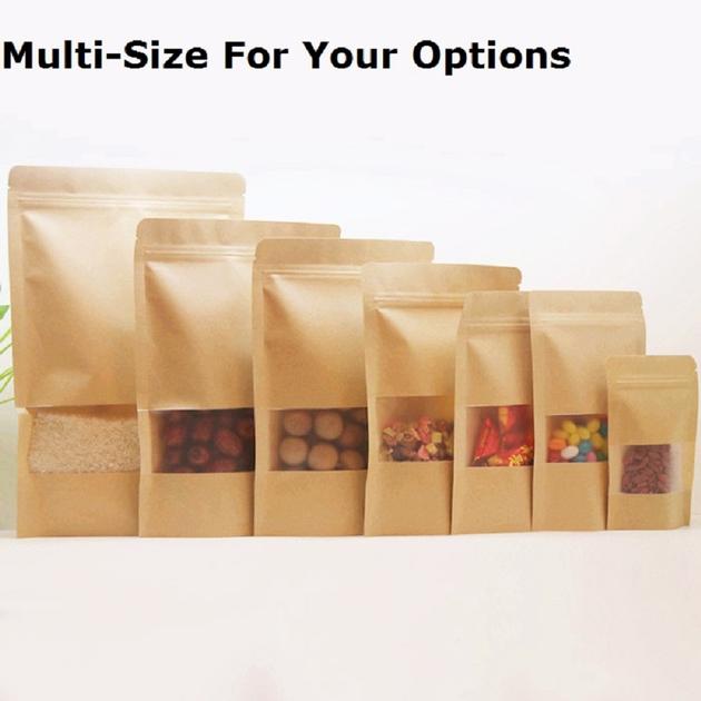 200g capacity Kraft paper standup bag with a frosted square window