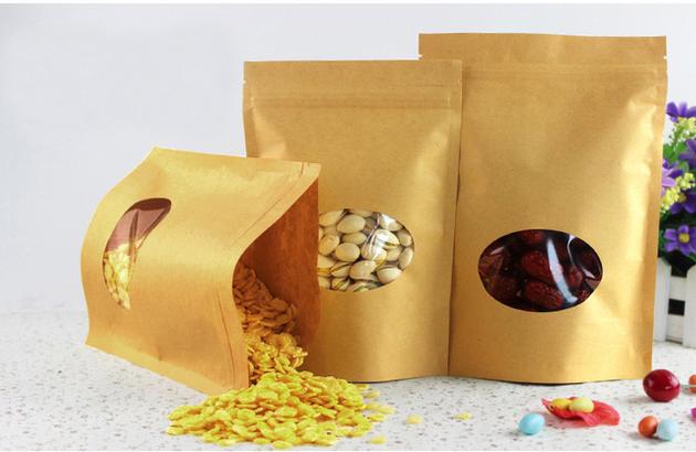  1250g capacity Kraft paper standup bag with a clear oval window