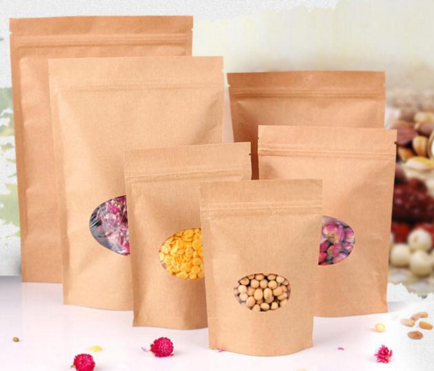 330g capacity Kraft paper standup bag with a clear oval window