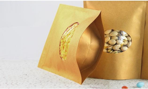 800g capacity Kraft paper standup bag with a clear oval window